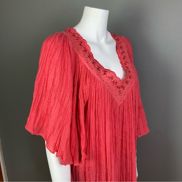 Tropical Escape Hawaiian dress Medium VTG gauzy mumu flutter sleeve 70's - Picture 5 of 14